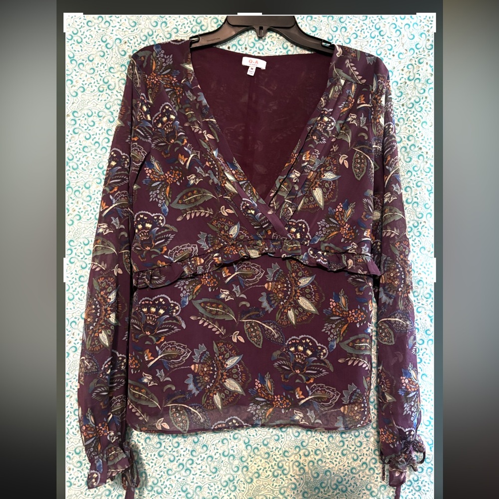 Q + A Purple Floral Blouse, Size: Medium